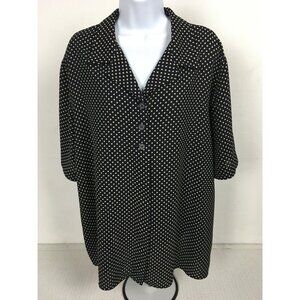 Leslie Fay Women Plus Size 22W Black w Tiny Stars Blouse Short Sleeves Button Up